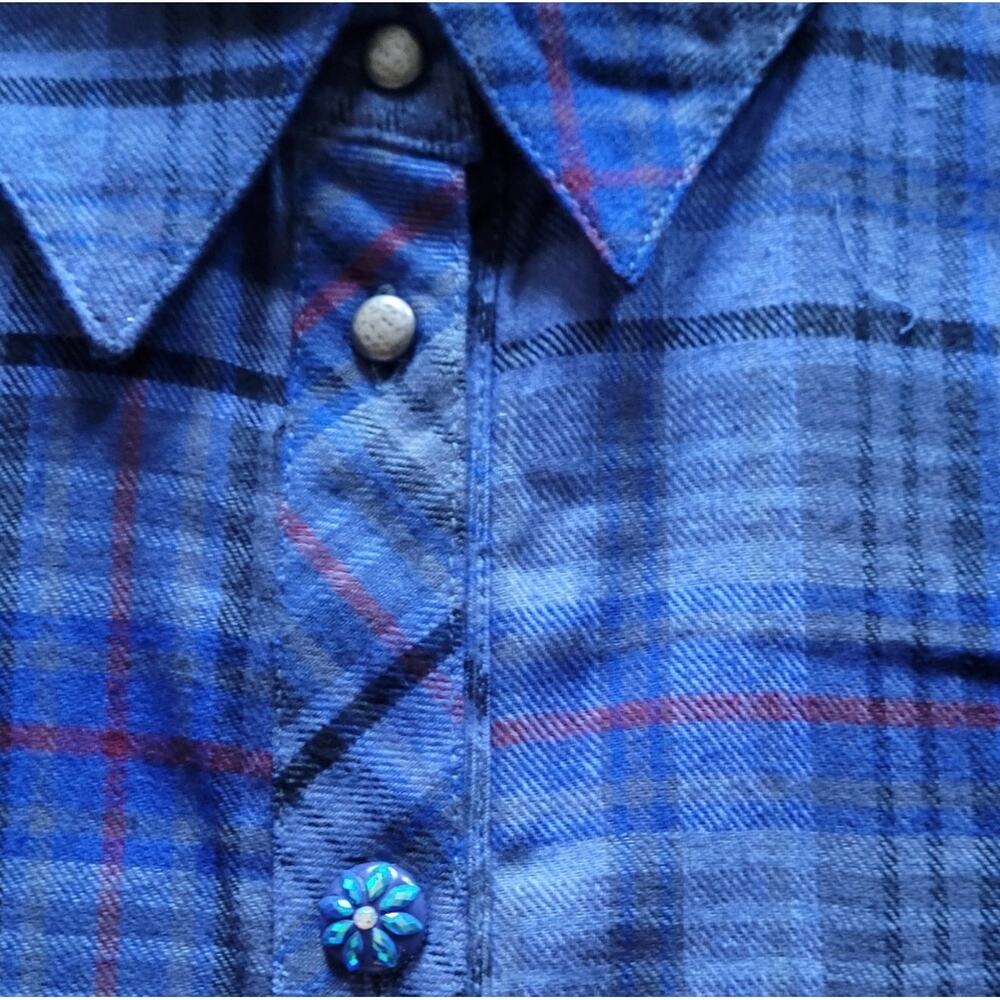 ARATTA Silent Journey Mixed Media Flannel Front Crushed Velvet Button-Up Sz. 3X - Picture 3 of 4